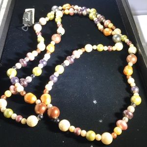 Colorful pearls long string necklace 25”by Lucoral